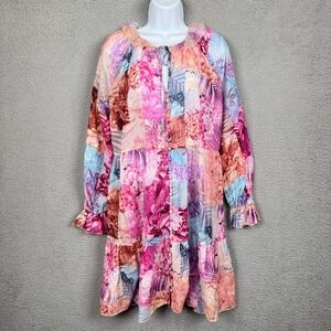 Johnny Was Jade Dress Women XS Pink Floral Sheer Silk Blend Boho Hippie Festival